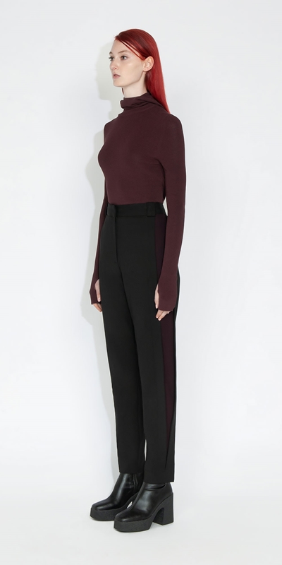 Cue Cares - Sustainable | Contrast Side Pleat Pant | 990 Black