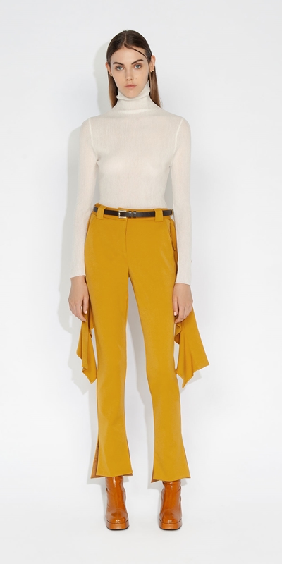 Sale | Textured Poly Viscose Frill Pant | 292 Mustard