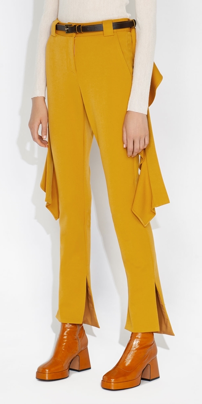 Wear to Work  | Textured Poly Viscose Frill Pant | 292 Mustard