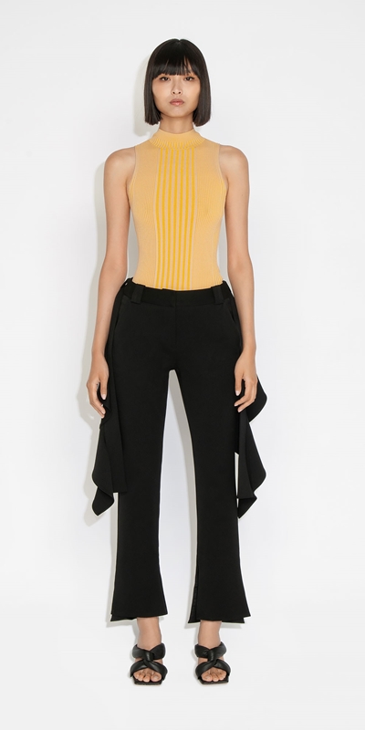 Wear to Work | Textured Poly Viscose Frill Pant | 990 Black