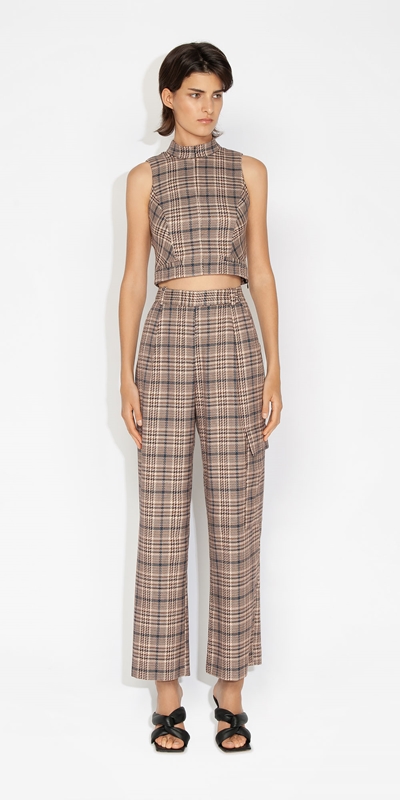 Cue Cares - Sustainable | Zig Zag Check Wide Leg Pant | 630 Plum