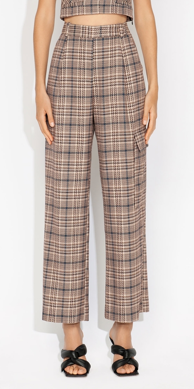 Cue Cares - Sustainable  | Zig Zag Check Wide Leg Pant | 630 Plum
