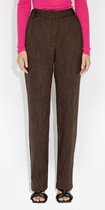 Pants  | Herringbone Tweed Straight Leg Pant | 863 Espresso