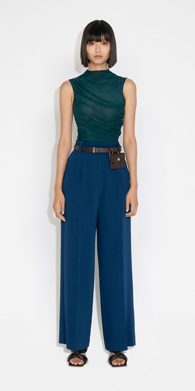 Sale | Belted Wide Leg Pant | 758 Prussian Blue