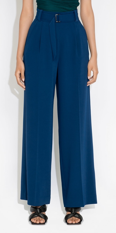 Wear to Work  | Belted Wide Leg Pant | 758 Prussian Blue