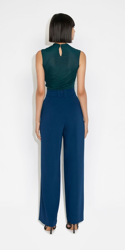 Pants | Belted Wide Leg Pant | 758 Prussian Blue