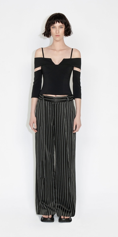 Made in Australia | Pinstripe Sateen Slouch Pant | 990 Black