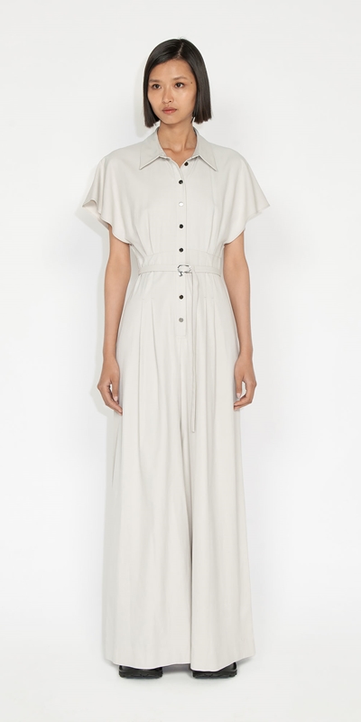Cue Cares - Sustainable | Button Front Jumpsuit | 250 Stone