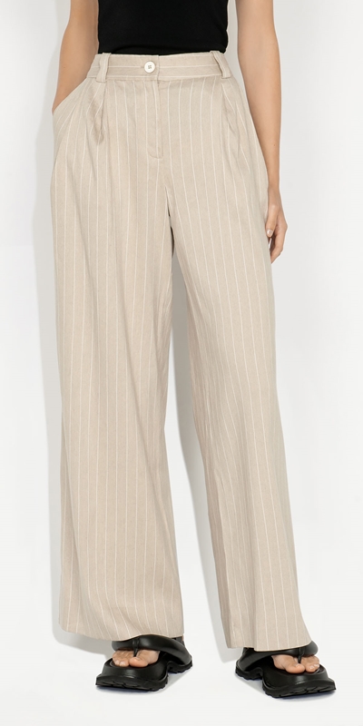 Made in Australia  | Pinstripe Linen Pant | 150 Natural