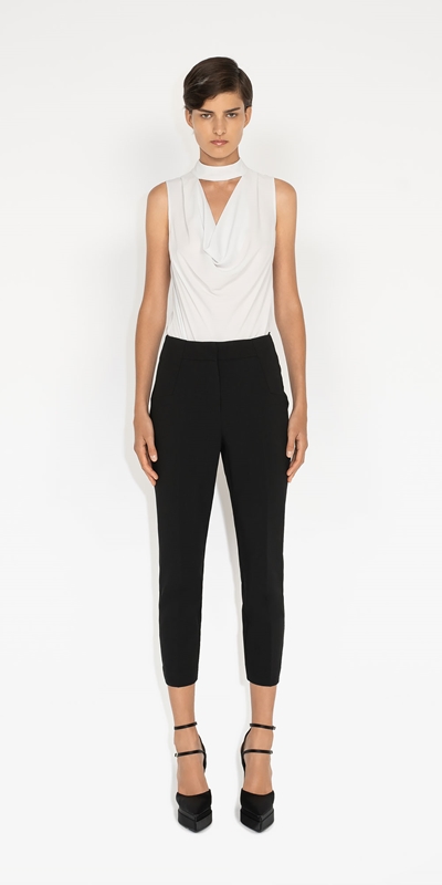 Pants | Double Weave Cropped Slim Pant | 990 Black