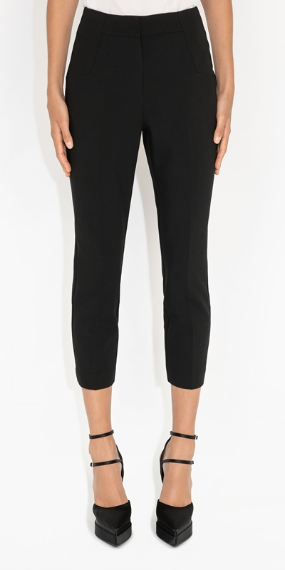 Pants | Double Weave Cropped Slim Pant | 990 Black