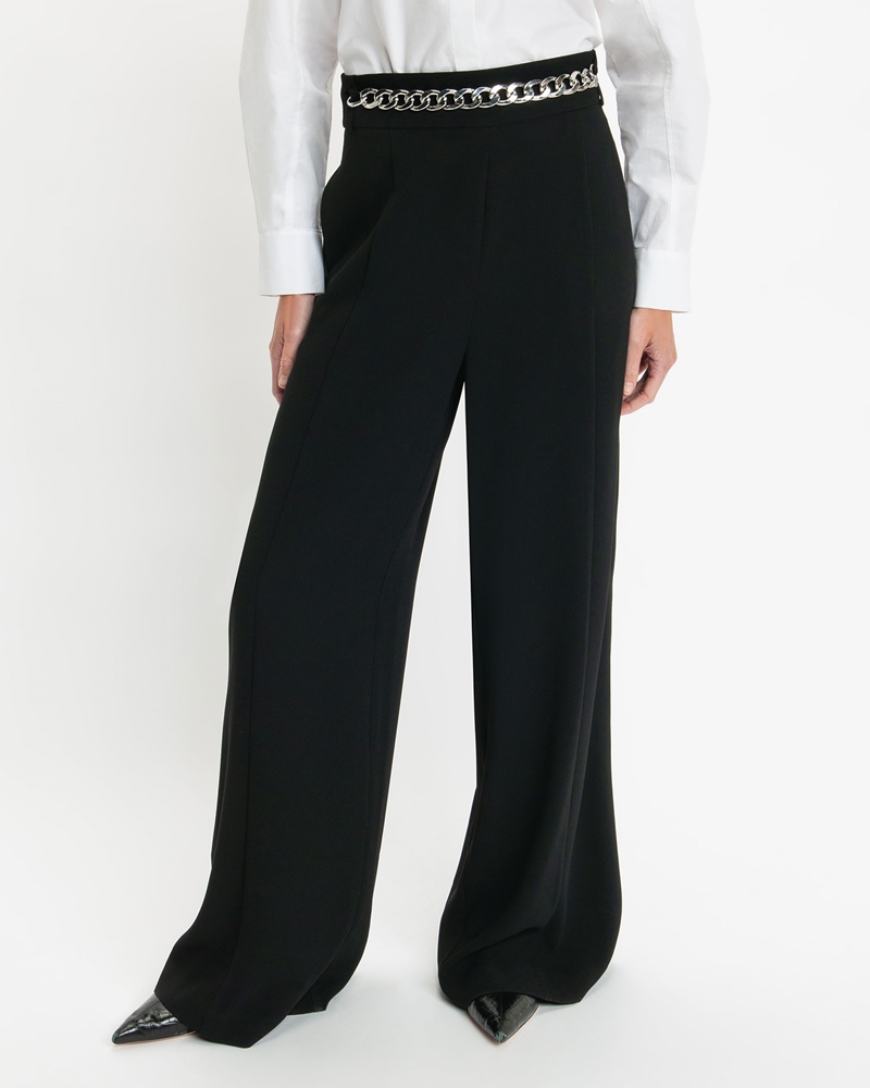 Pants | Chain Detail Flat Front Pant | 990 Black