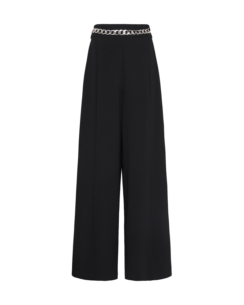 Pants  | Chain Detail Flat Front Pant | 990 Black