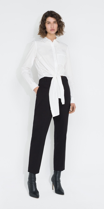 Tops and Shirts | Cropped Tie Front Shirt | 110 Off White
