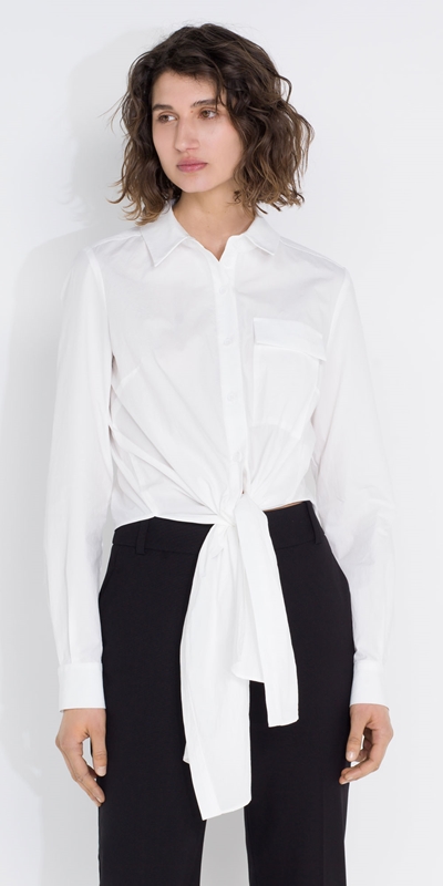Tops and Shirts  | Cropped Tie Front Shirt | 110 Off White