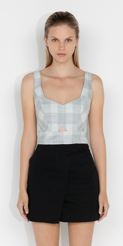 Tops and Shirts  | Melange Check Bustier | 938 Blue Grey