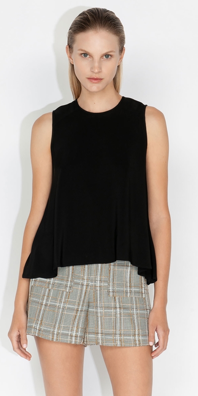 Tops and Shirts  | Cropped Shaped Hem Trapeze Top | 990 Black