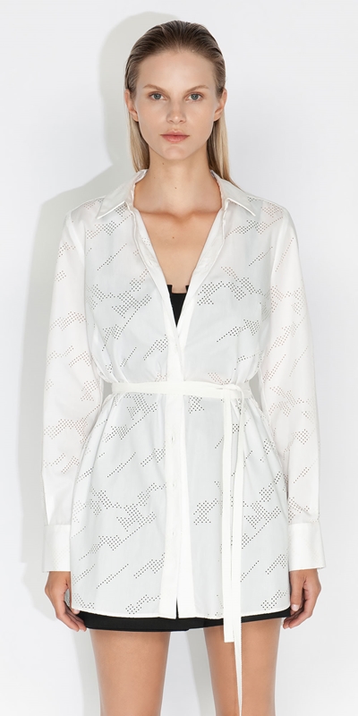 Tops and Shirts  | Laser Cut Cotton Shirt | 110 Off White