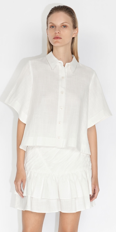 Tops and Shirts  | Crosshatch Cotton Shirt | 110 Off White