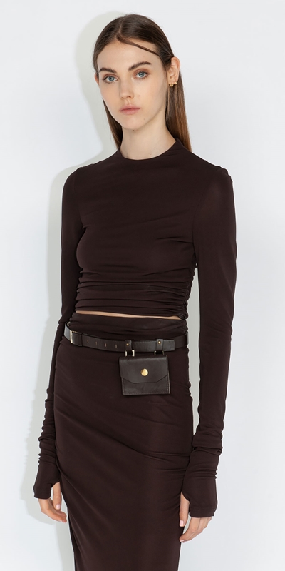 Tops and Shirts  | Ruched Jersey Body Top | 893 Dark Chocolate