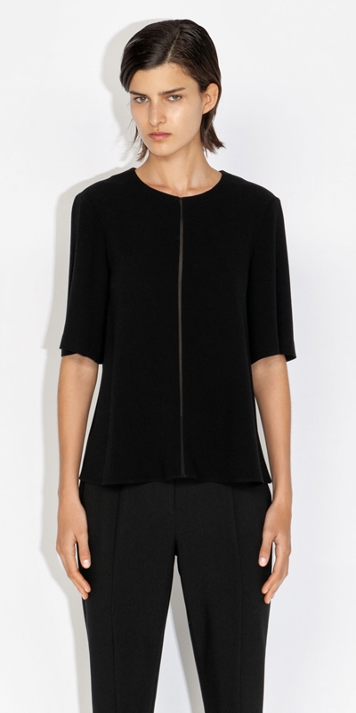 Cue Cares - Sustainable  | Sheer Panel Top | 990 Black