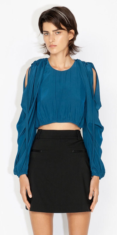 Tops and Shirts  | Satin Cowl Sleeve Top | 740 Teal