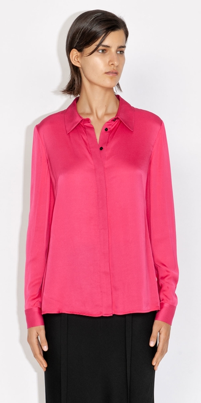 Tops and Shirts  | Satin Shirt | 519 Hot Pink