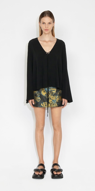 Tops and Shirts | Ruched Keyhole Top | 990 Black