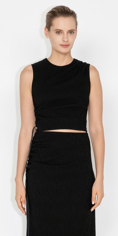 Made in Australia  | Textured Jacquard Ruched Top | 990 Black