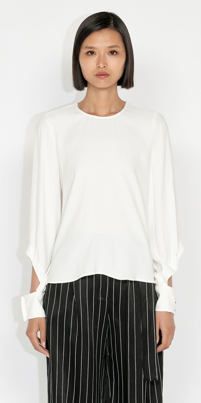 Made in Australia  | Cut Out Sleeve Top | 110 Off White