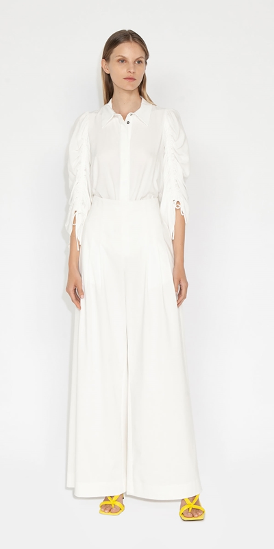 Sale | Drawstring Sleeve Shirt | 100 White