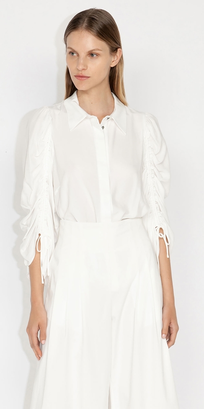 Tops and Shirts  | Drawstring Sleeve Shirt | 100 White