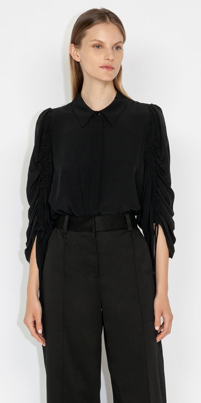 Tops and Shirts  | Drawstring Sleeve Shirt | 990 Black
