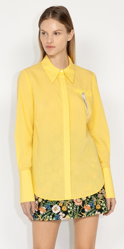 Tops and Shirts  | Light Pinstripe Cotton Shirt | 205 Citrus