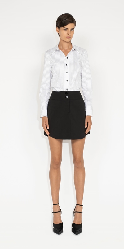 Tops and Shirts | Cotton Stripe Shirt | 988 Black/White