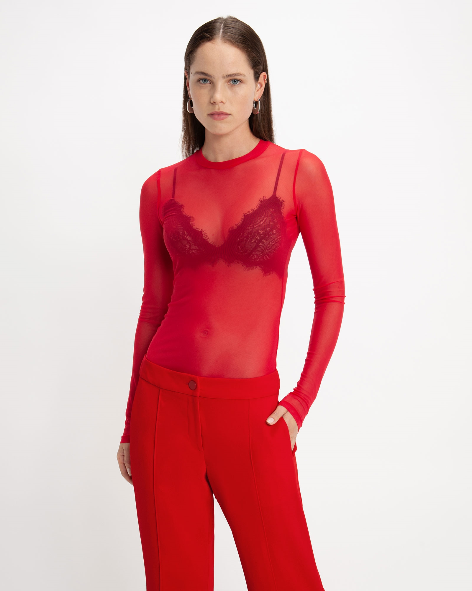 Tops and Shirts  | Mesh Body Top | 660 Red