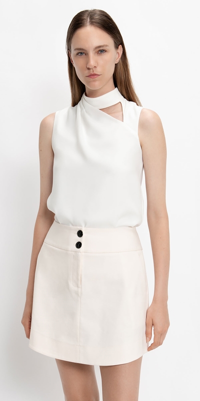 Tops and Shirts  | Asymmetric Cut Out Top | 103 Ivory