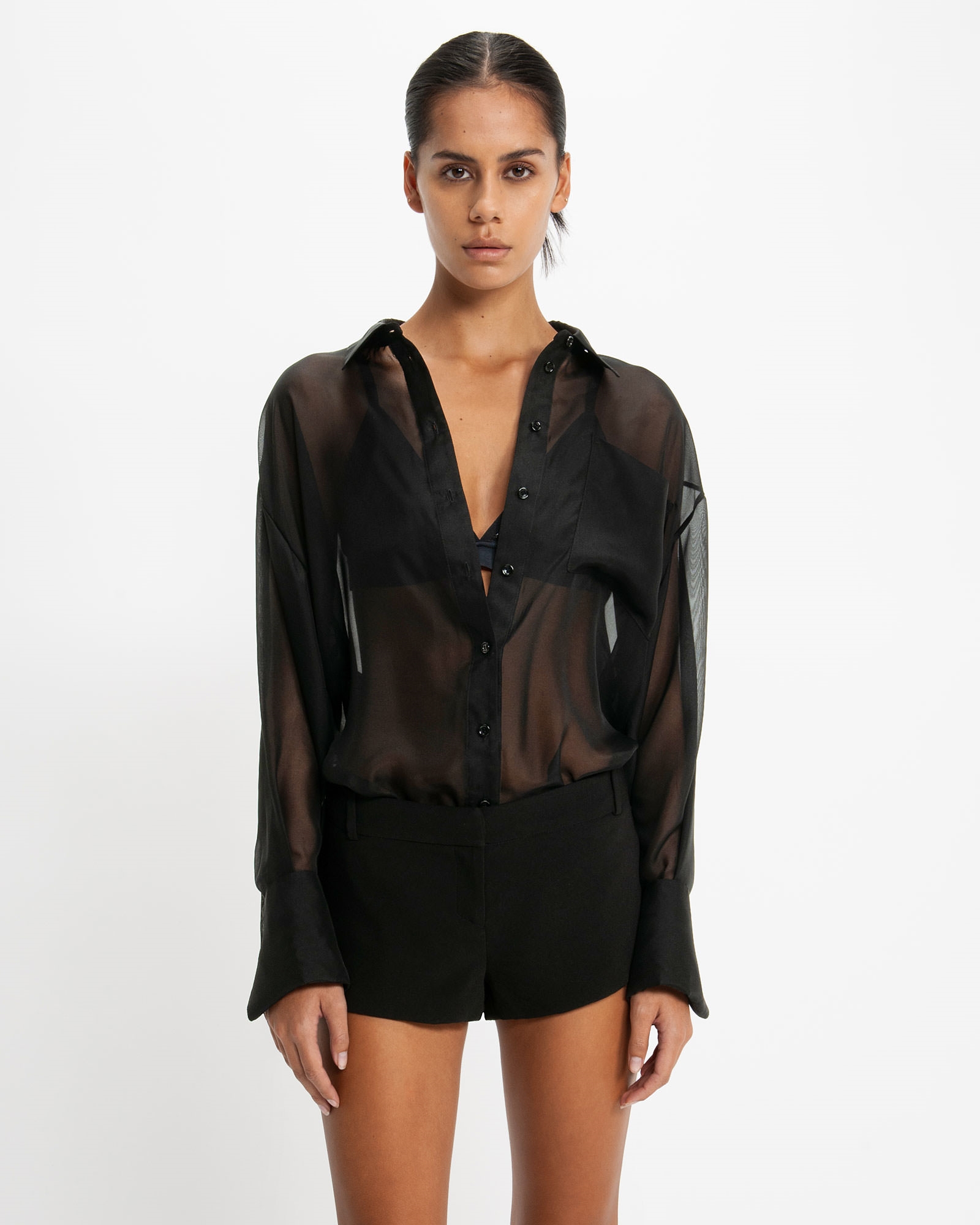 Tops and Shirts  | Silk Chiffon Shirt | 990 Black