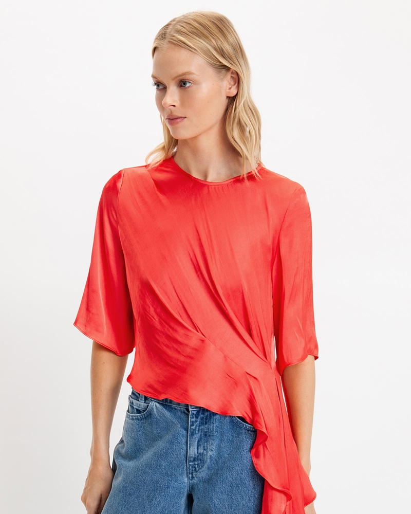 Tops and Shirts | Drape Detail Top | 531 Coral
