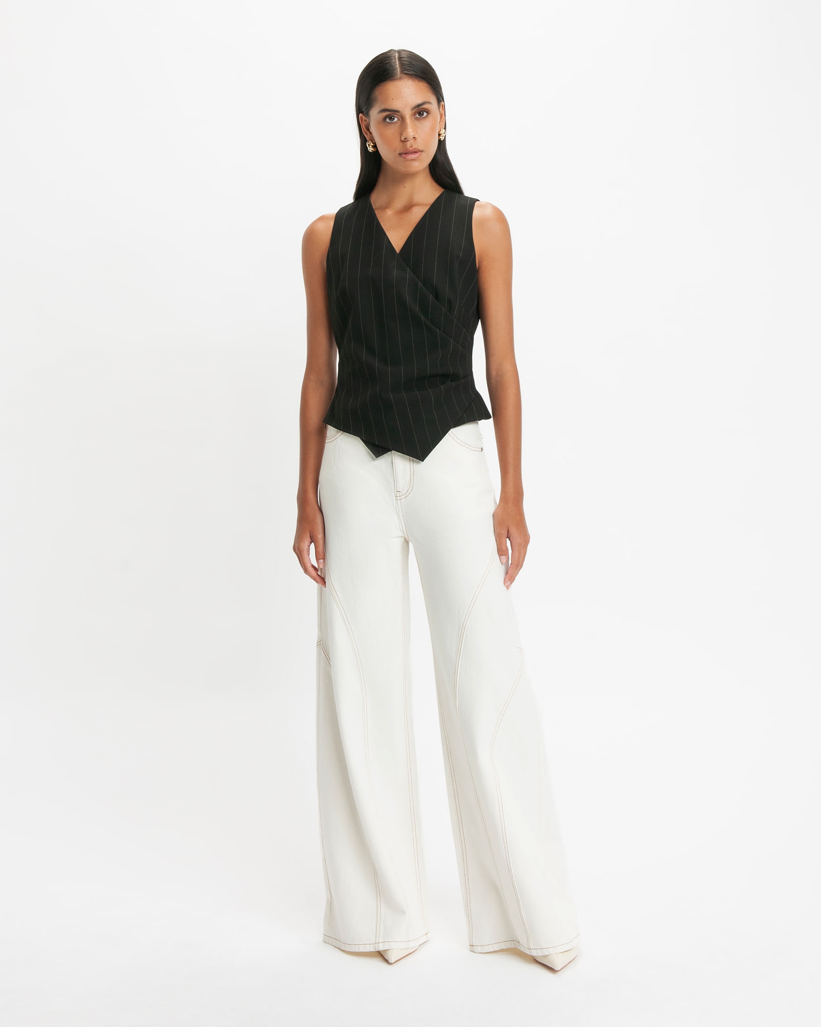 Tops and Shirts | Contrast Pinstripe Waistcoat | 990 Black