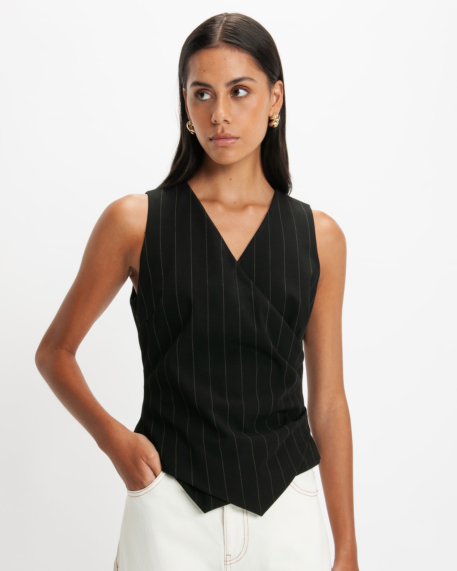 Tops and Shirts  | Contrast Pinstripe Waistcoat | 990 Black