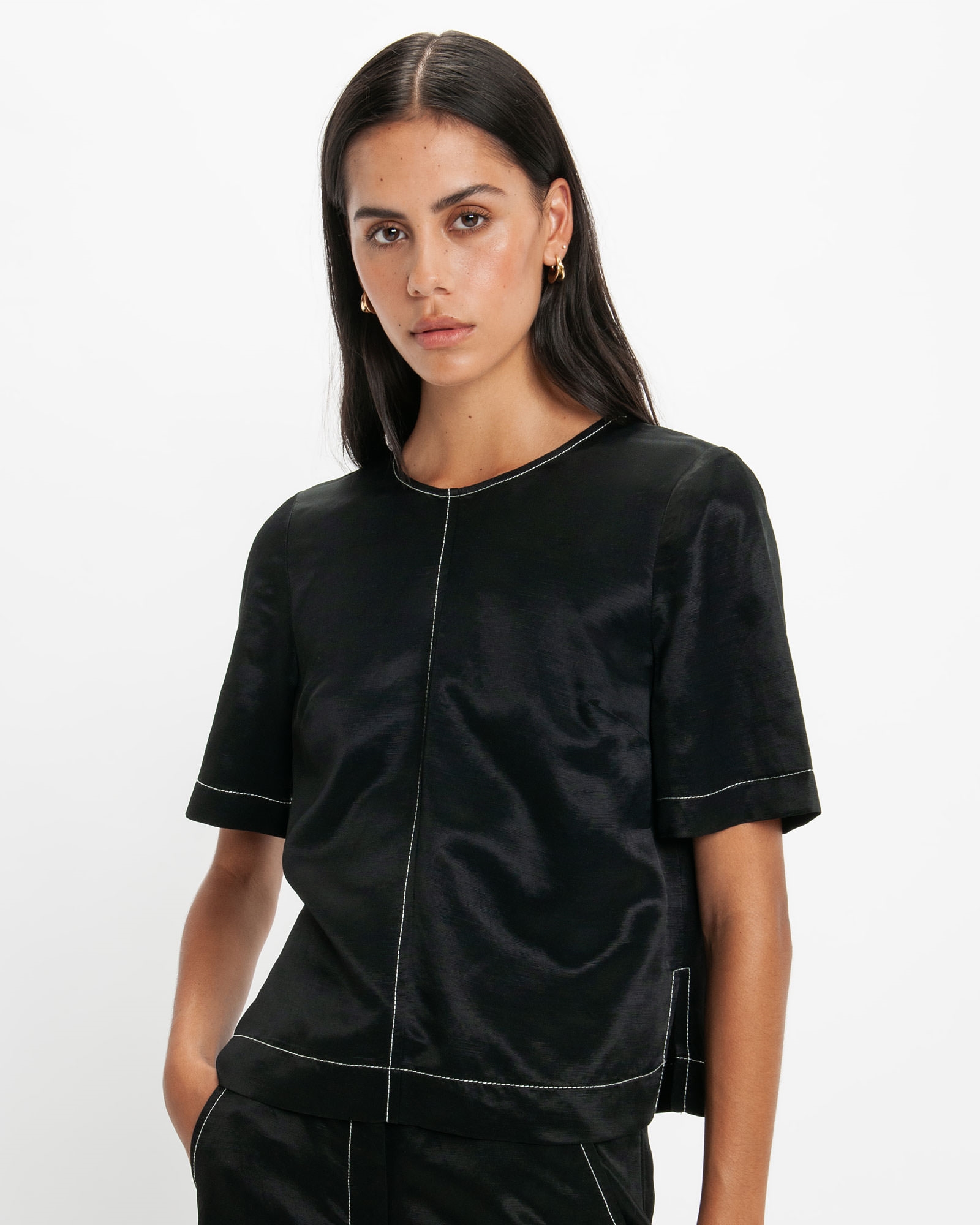 Tops and Shirts | Contrast Stitch Tee | 990 Black