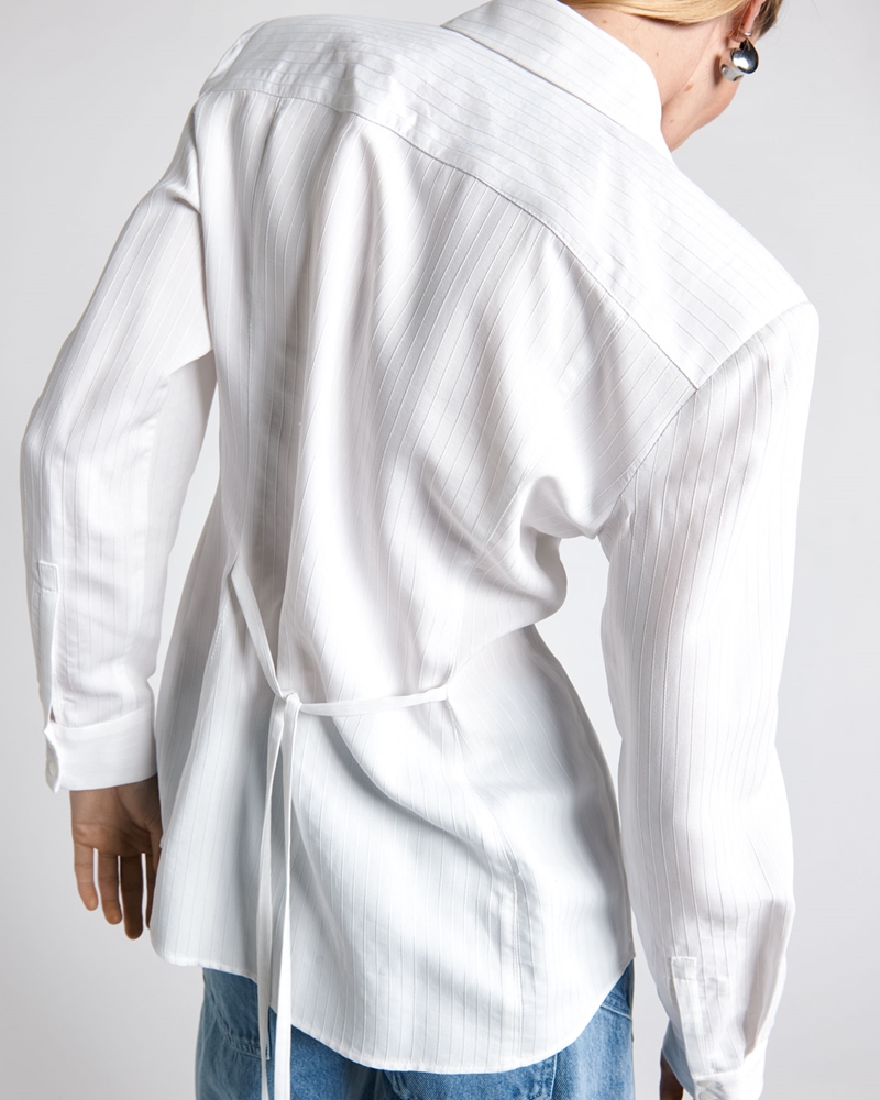 New Arrivals  | Stripe Shoulder Pad Shirt | 100 White