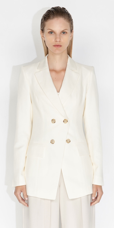 Jackets and Coats  | Viscose Linen Double Breasted Blazer | 110 Off White