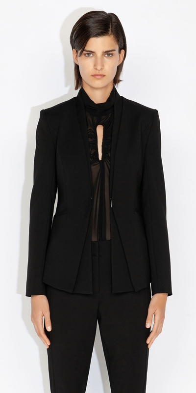 Jackets and Coats  | Layered Collarless Jacket | 990 Black