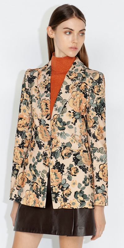 Jackets and Coats  | Floral Velvet Cord Blazer | 160 Gold