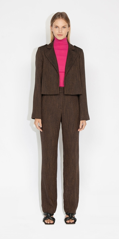 Jackets and Coats | Herringbone Tweed Cropped Jacket | 863 Espresso