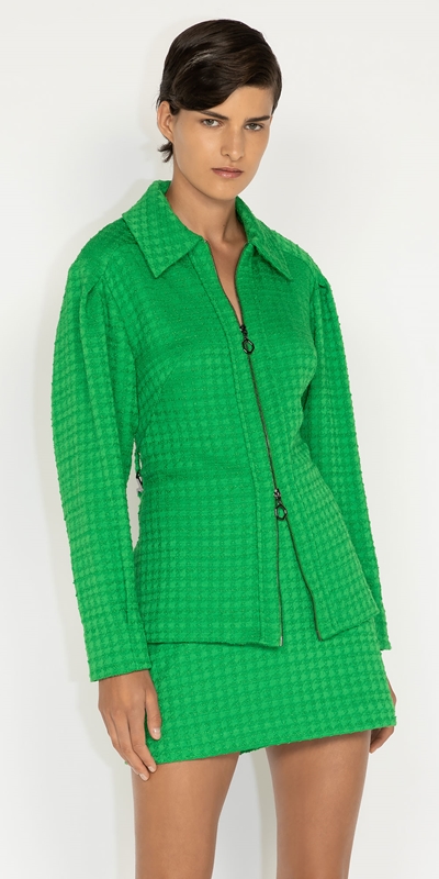 New Arrivals | Houndstooth Tweed Shirt Jacket | 328 Vibrant Green