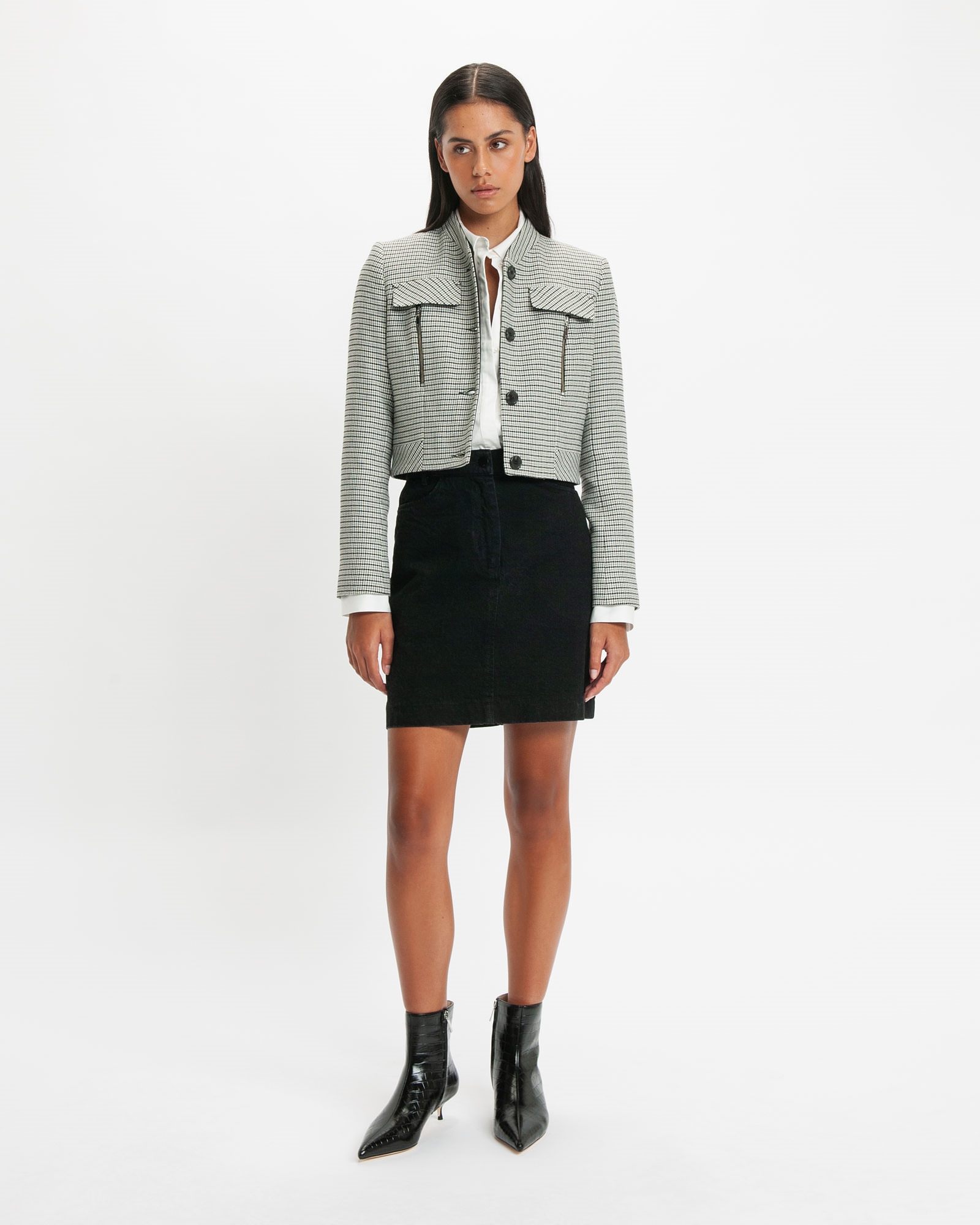 Jackets and Coats | Check Cropped Jacket | 985 Black/Grey