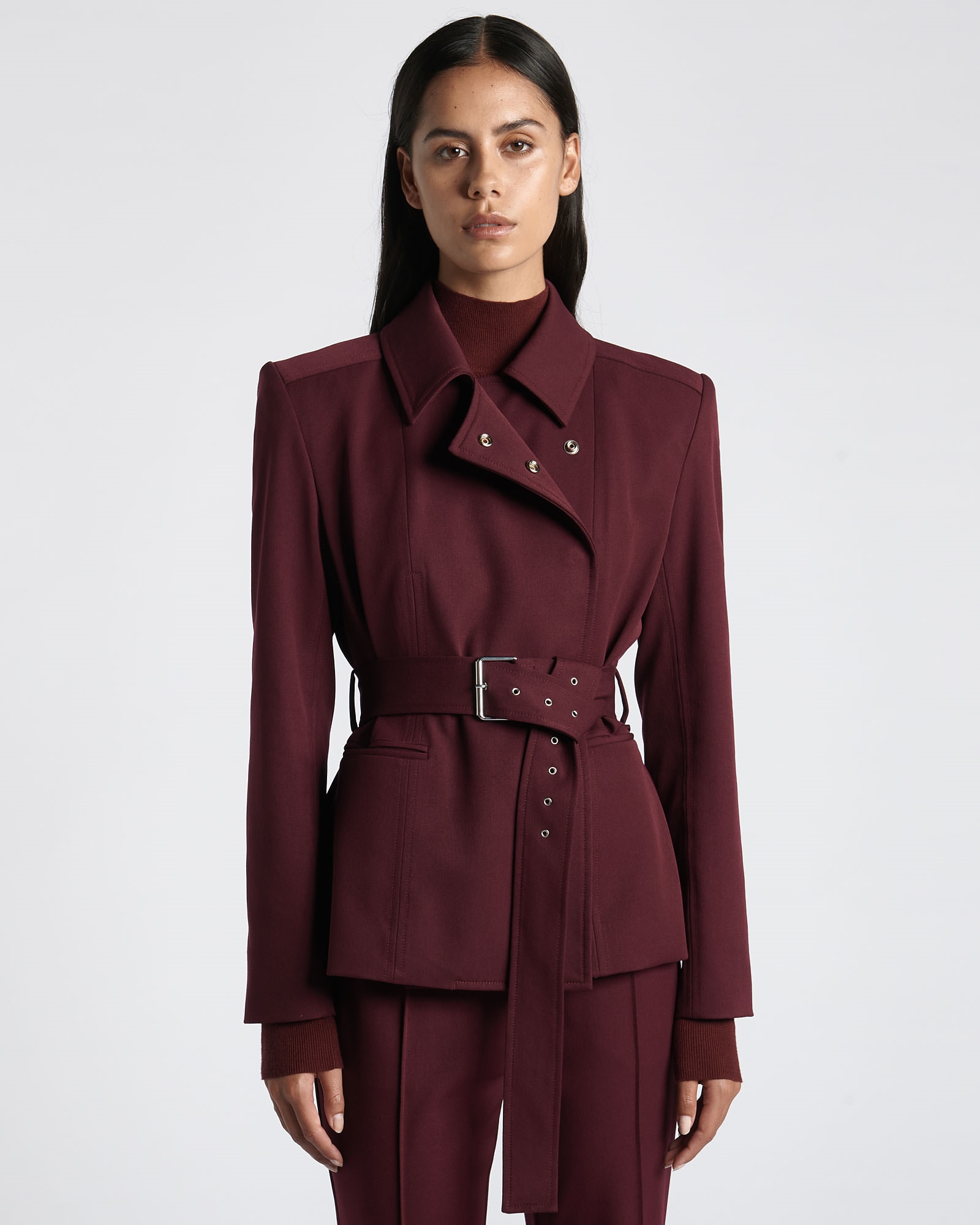 Jackets and Coats  | Bordeaux Eco Twill Belted Jacket | 619 Bordeaux